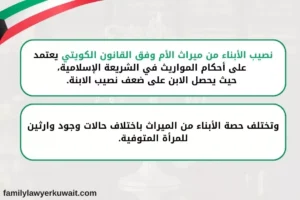 نصيب الأبناء من ميراث الأم وفق القانون الكويتي